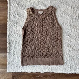 Women’s LOFT Beige Knit Sweater Sleeveless Top Cottagecore Casual Top